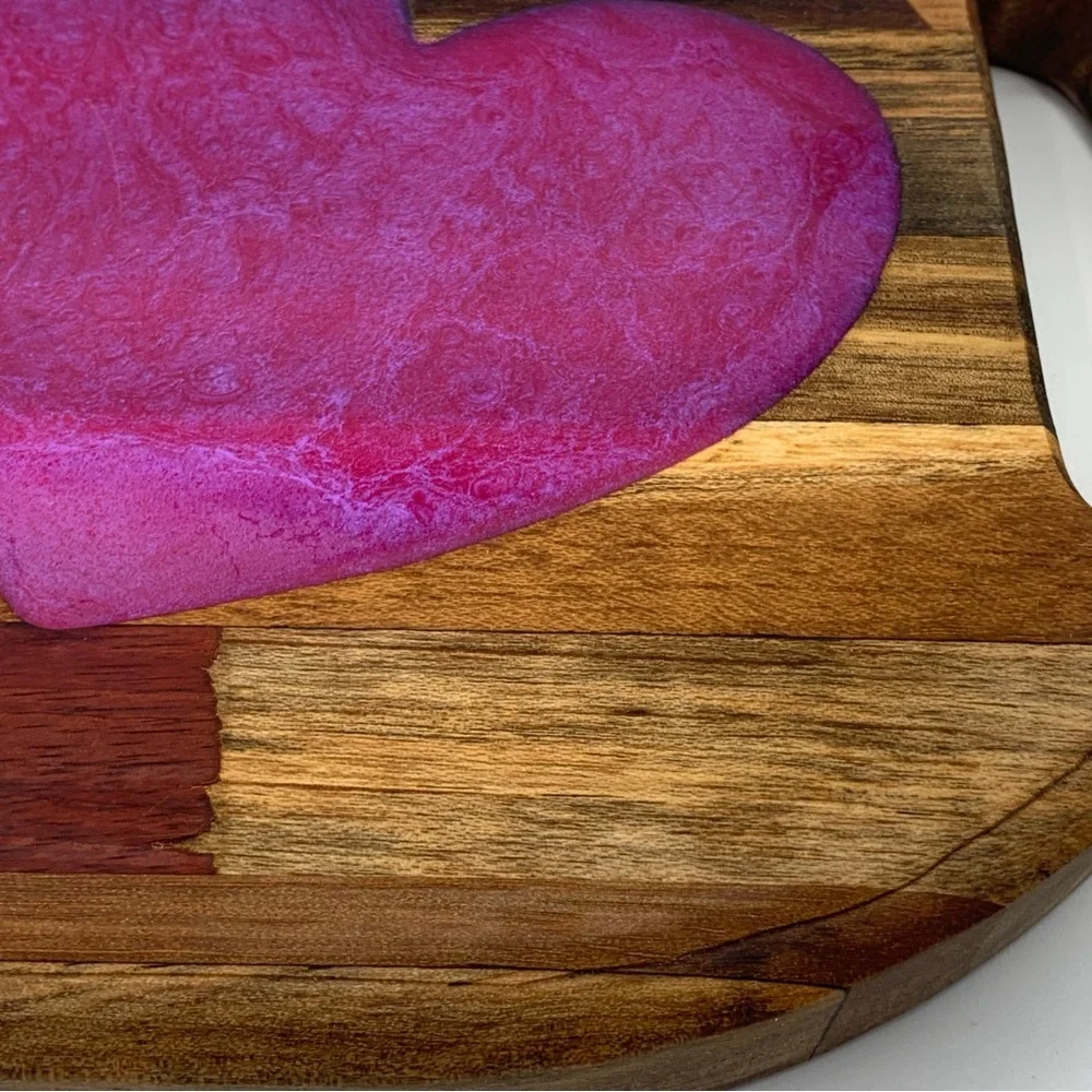 Handcrafted Wood Cutting Board Charcuterie Board Resin Hearts Design